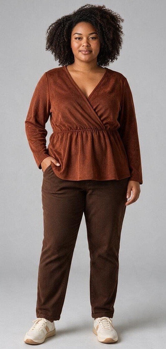 SHEIN Blouse/Tuniek 1X L Curve - Zo Goed Als Nieuw, Bruin, Maat 46/48 (XL) of groter, Ophalen of Verzenden, Zo goed als nieuw