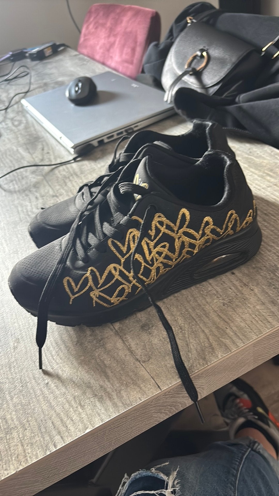 zwarte Skechers x JGoldcrown Uno Golden Heart sneakers, Ophalen, Zo goed als nieuw, Zwart, Sneakers of Gympen