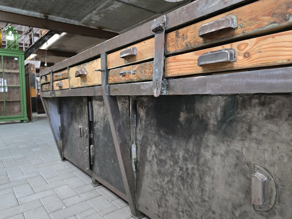 XL Stalen Werkbank | Grote Laden Kast Grijs Toonbank Keuken, Ophalen of Verzenden, Gebruikt