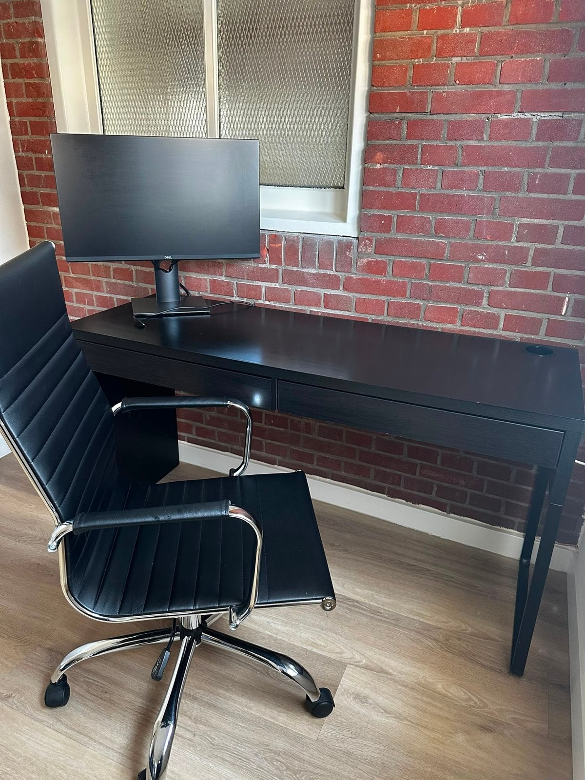 IKEA MICKE Bureau, zwartbruin, 142x50 cm, Ophalen, Zwart, Met lades, Spaanplaat of MDF