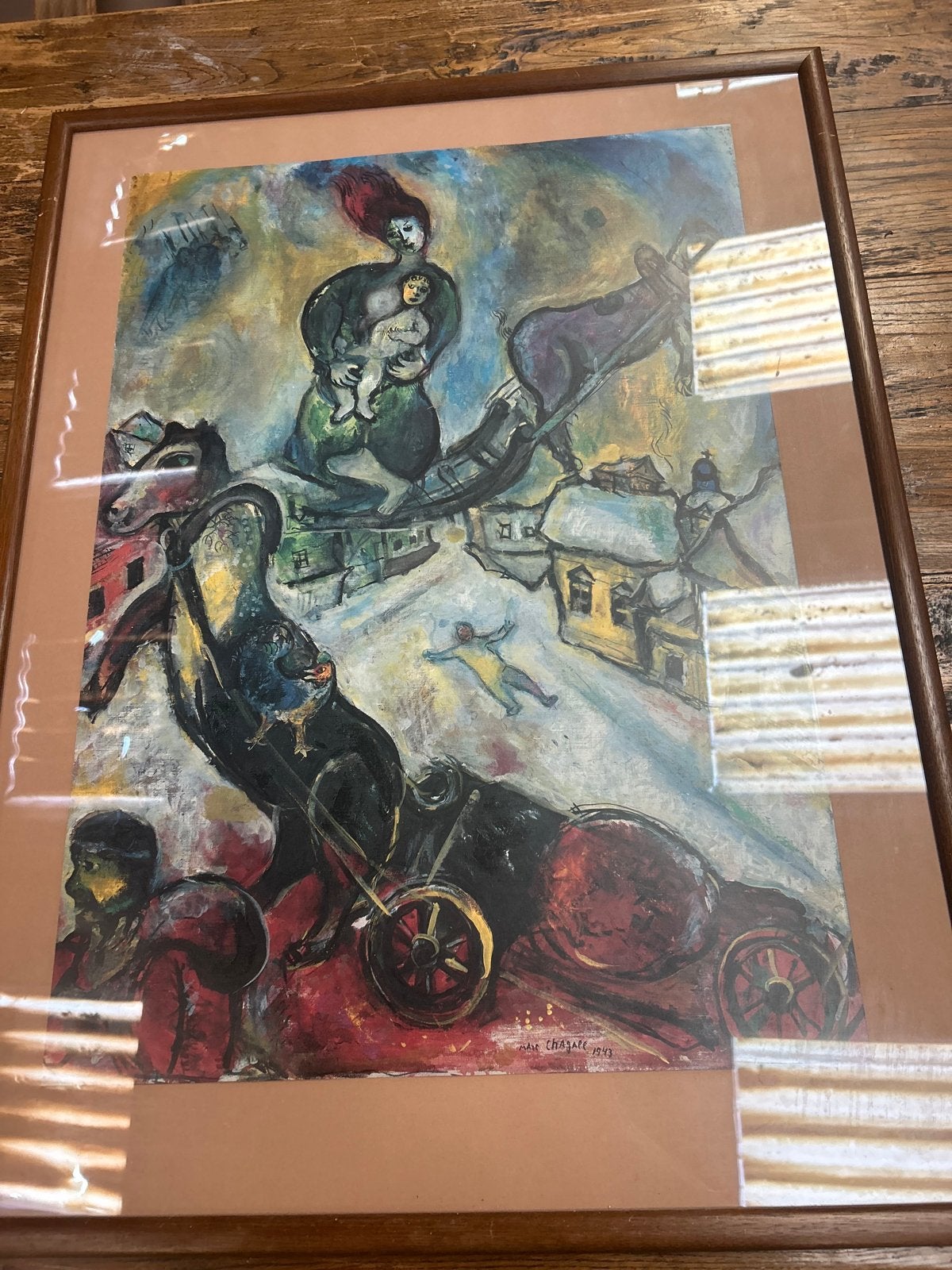 Ingelijste print Marc Chagall - De Oorlog (La Guerre) 1943, Antiek en Kunst, Ophalen, Surrealisme, Print, Overige onderwerpen