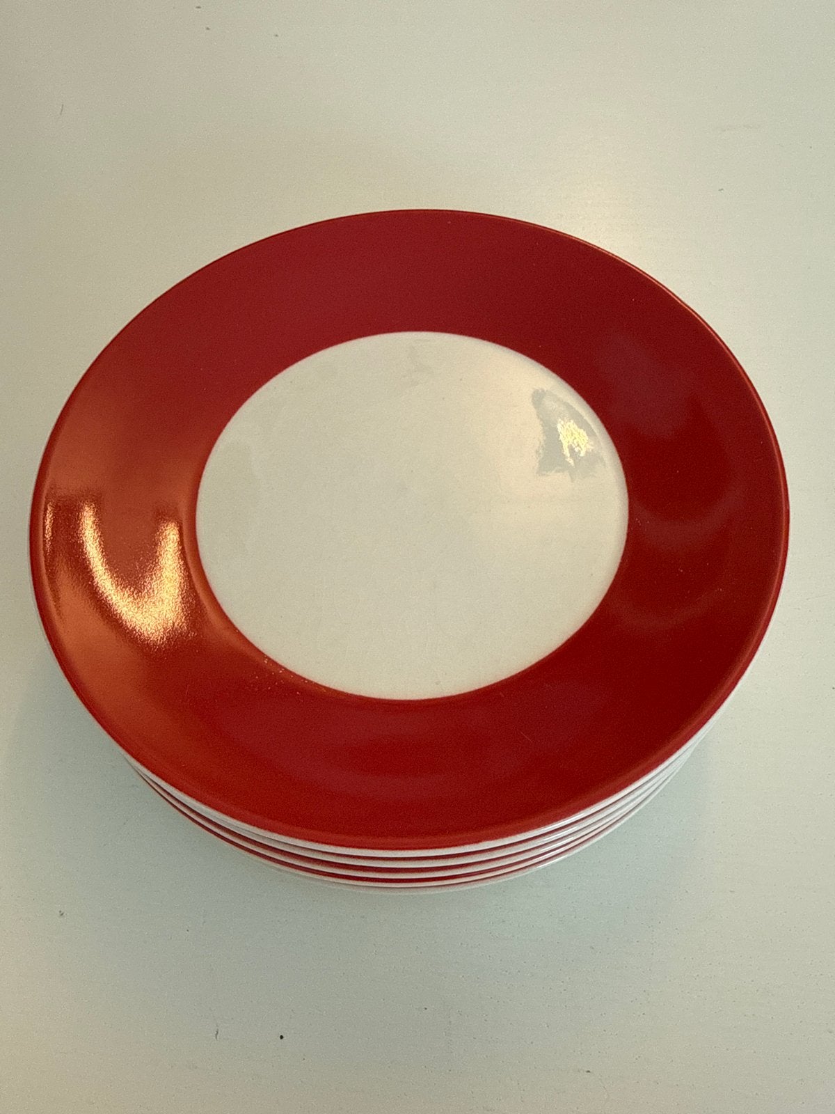 Hema gebaksborden, rood/wit, set van 5, Hema, Keramiek, Ophalen of Verzenden, Zo goed als nieuw