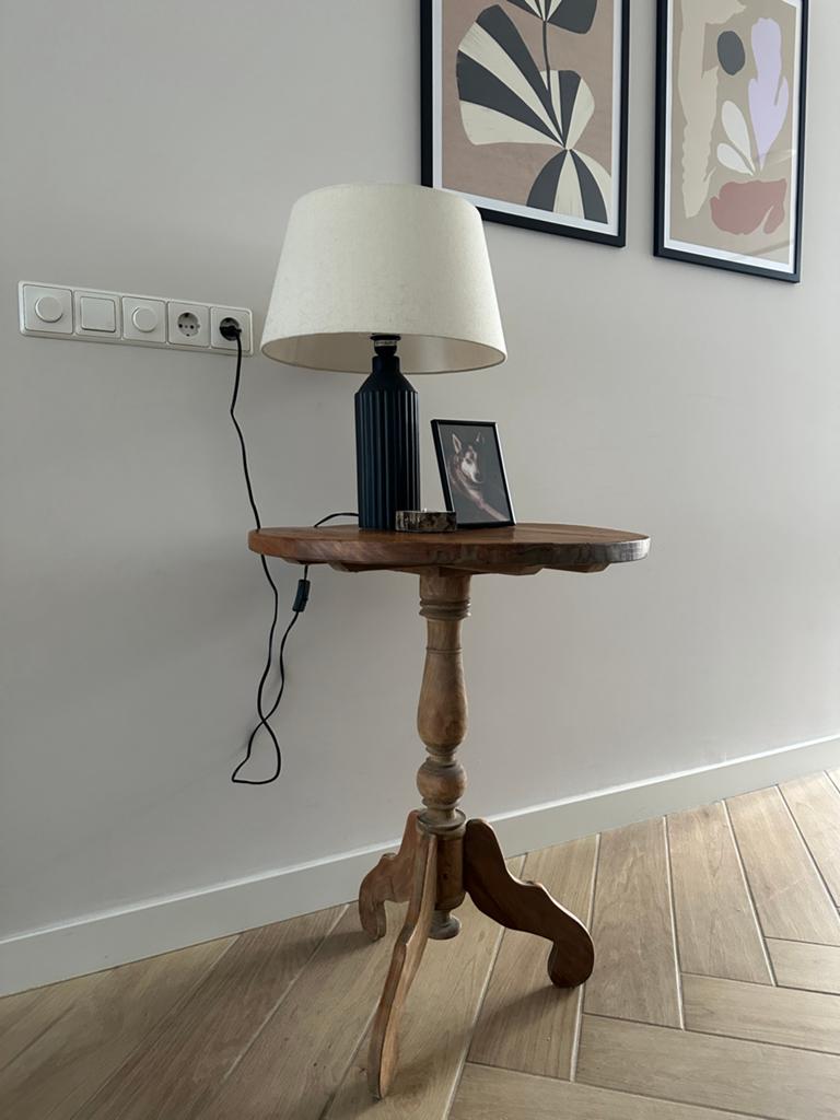Prachtig teakhouten wijntafeltje - Landelijk sobere stijl, Ophalen, Landelijk sober, Rond, 55 tot 75 cm