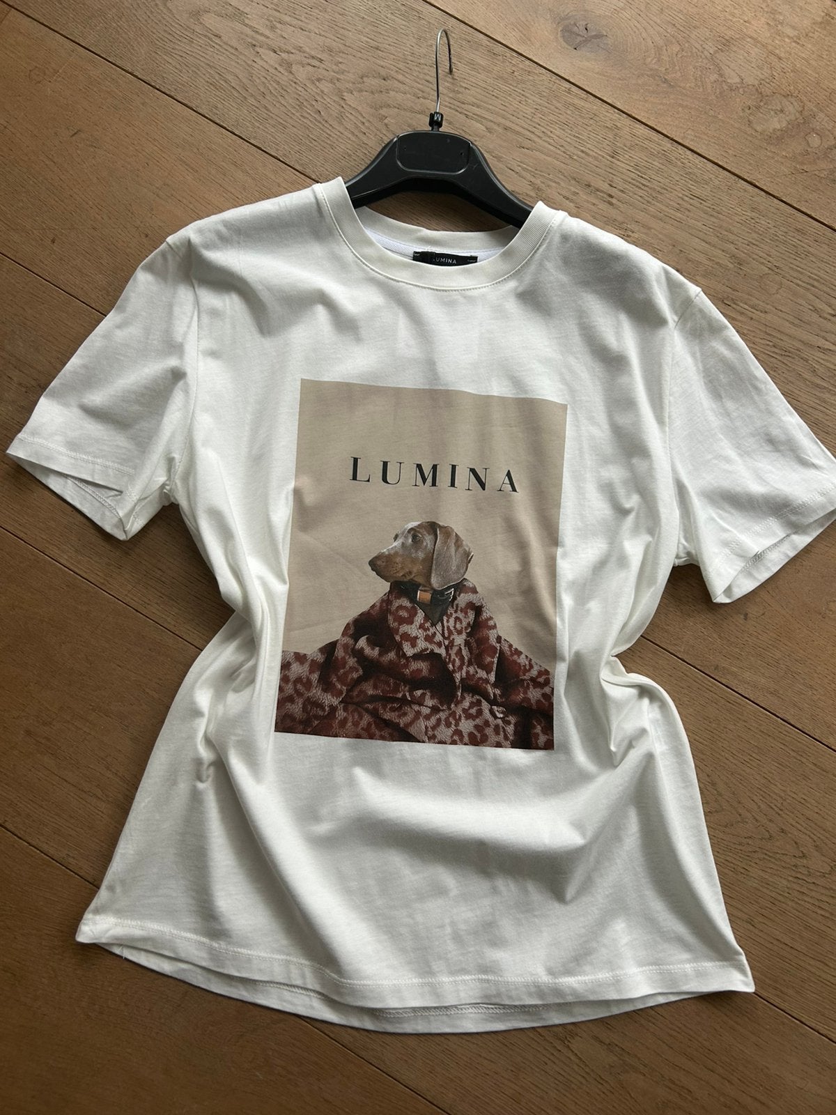 LUMINA shirt offwhite met print hond mt TU