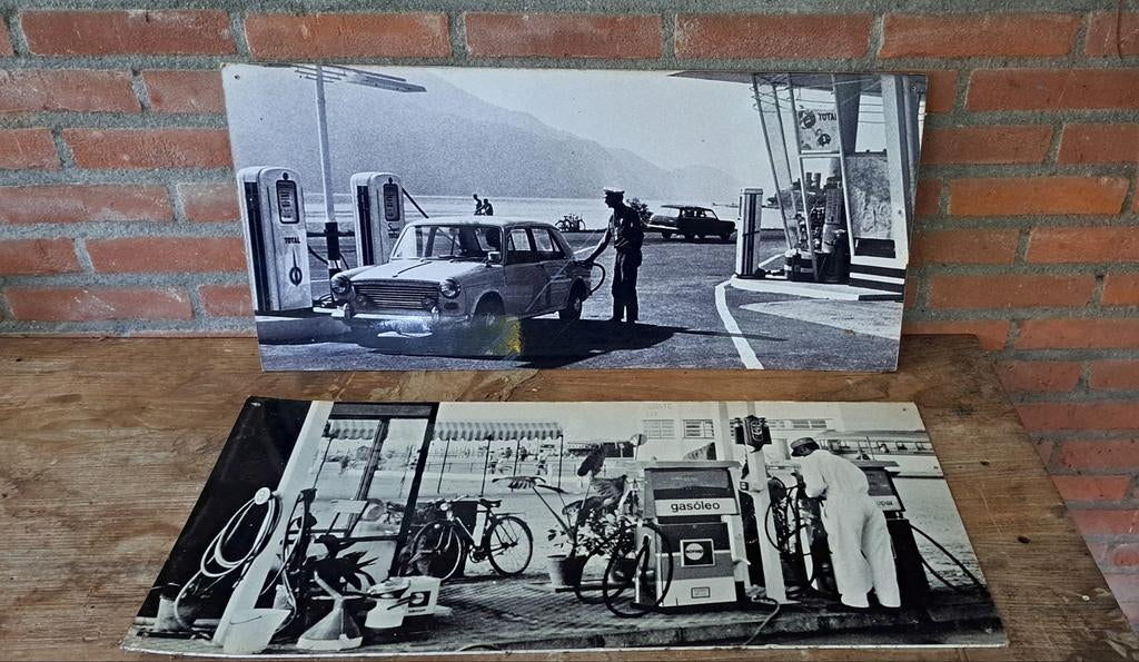2 Oude Platen: Vintage Tankstations (75x35 cm), Ophalen