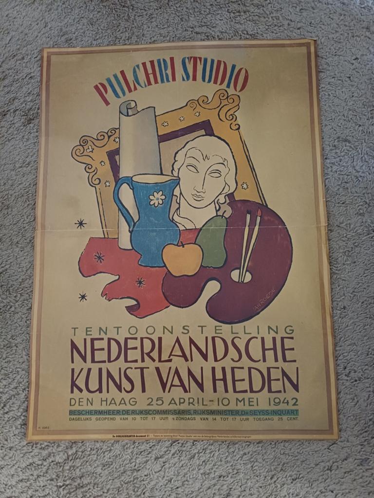 Herdruk Poster Pulchri Studio Den Haag 1942 WOII Kunst, Ophalen of Verzenden, A1 t/m A3, Overige onderwerpen