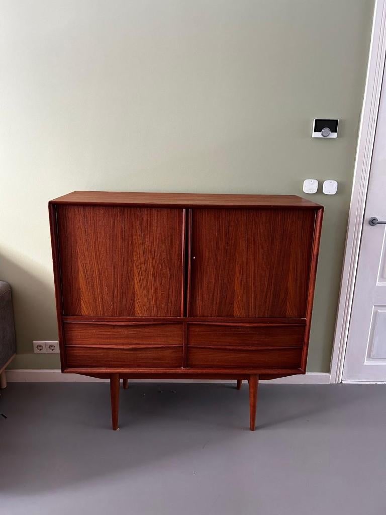 Vintage wandkast Deens highboard, Ophalen, Gebruikt, Vintage, jaren 50 jaren 70, 25 tot 50 cm