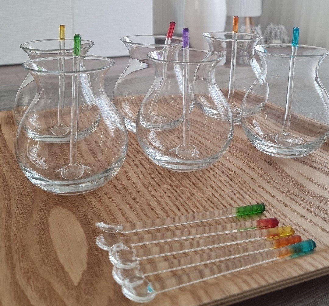 Karaca Glazen Set met Glazen Roerstaafjes, Ophalen, Glas of Glazen, Overige merken, Overige stijlen