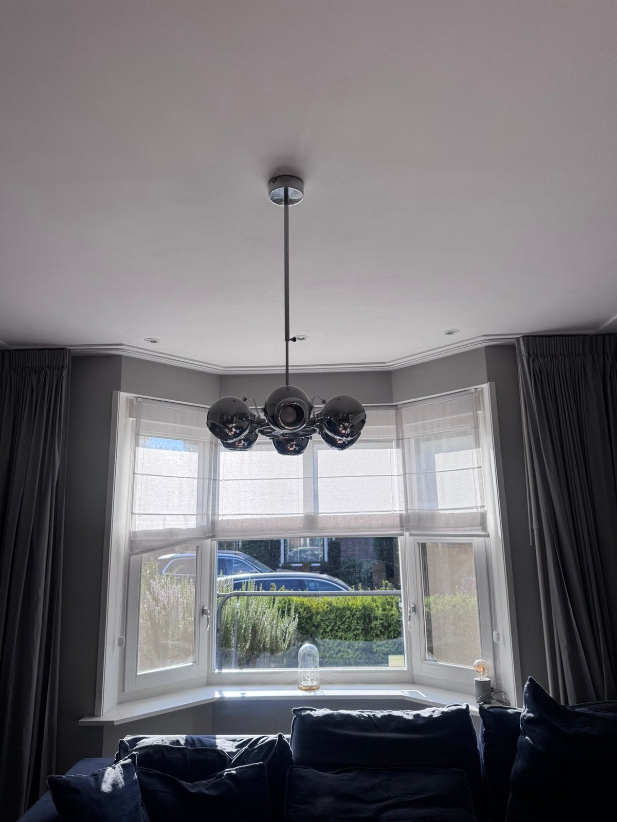 Moderne Chrome Hanglamp met 6 Spots, Ophalen, Zo goed als nieuw, Metaal, GU10