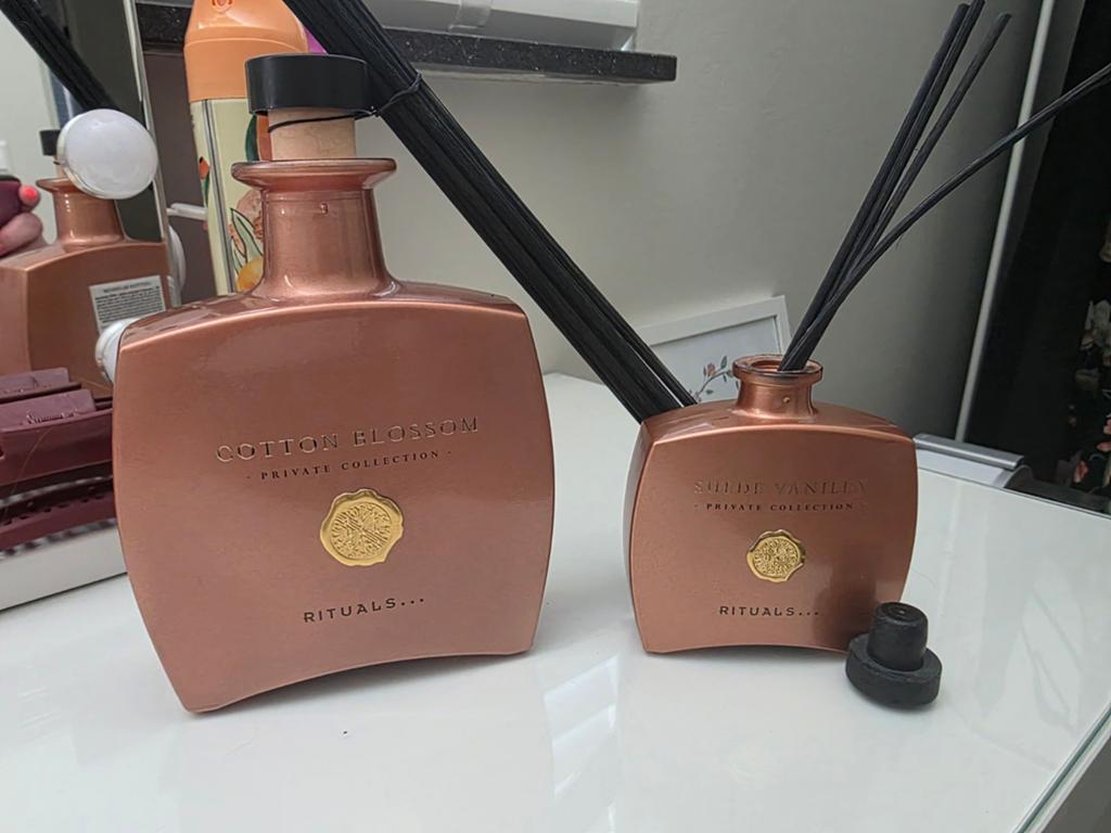 Rituals geurflessen: Cotton Blossom & Suède Vanilla (leeg), Gebruikt, Ophalen of Verzenden, Modern, Glas