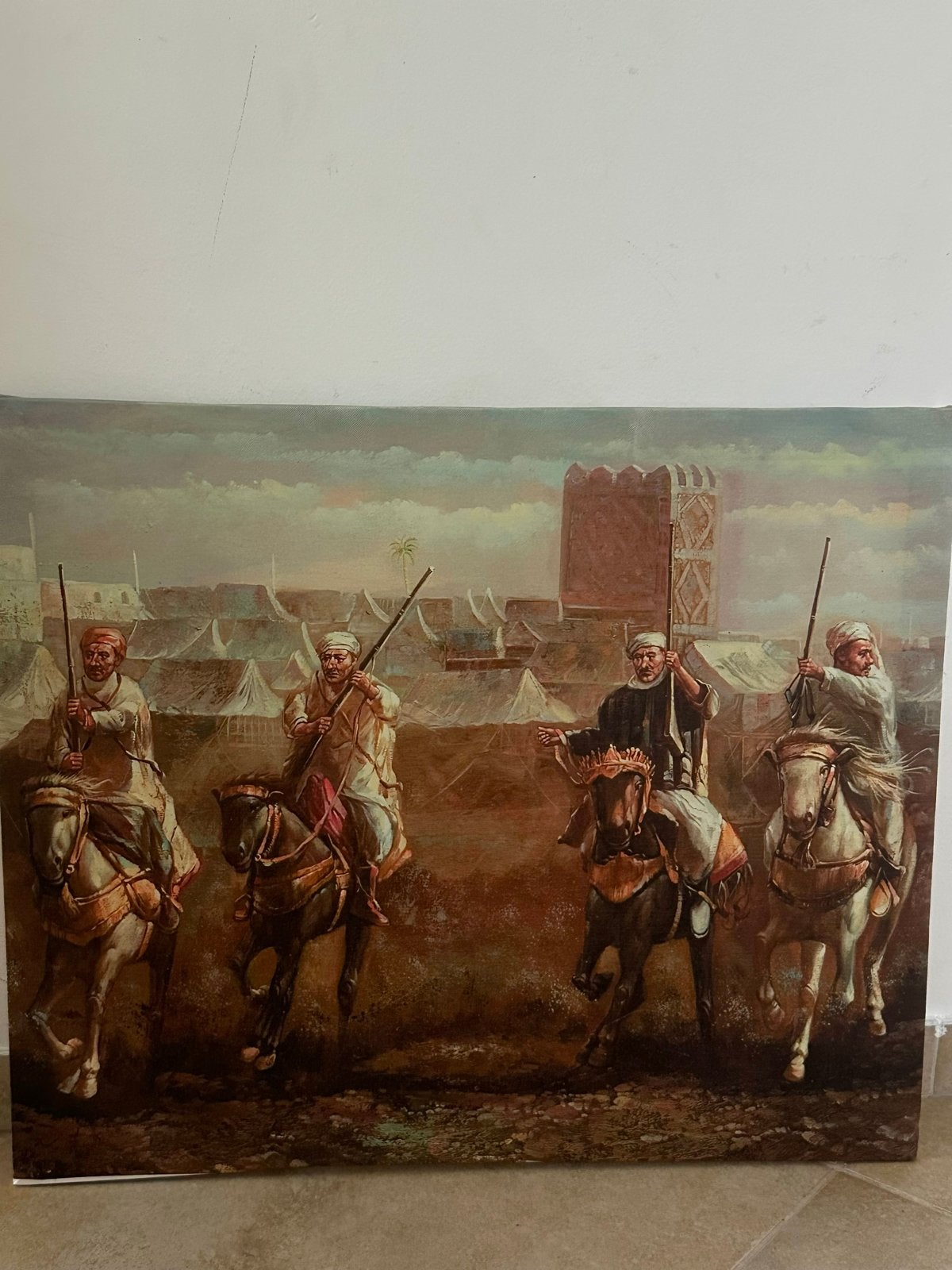 Oosters tafereel: Ruiters met geweren, Antiek en Kunst, Realistisch, Ophalen of Verzenden, Tekening, Overige onderwerpen
