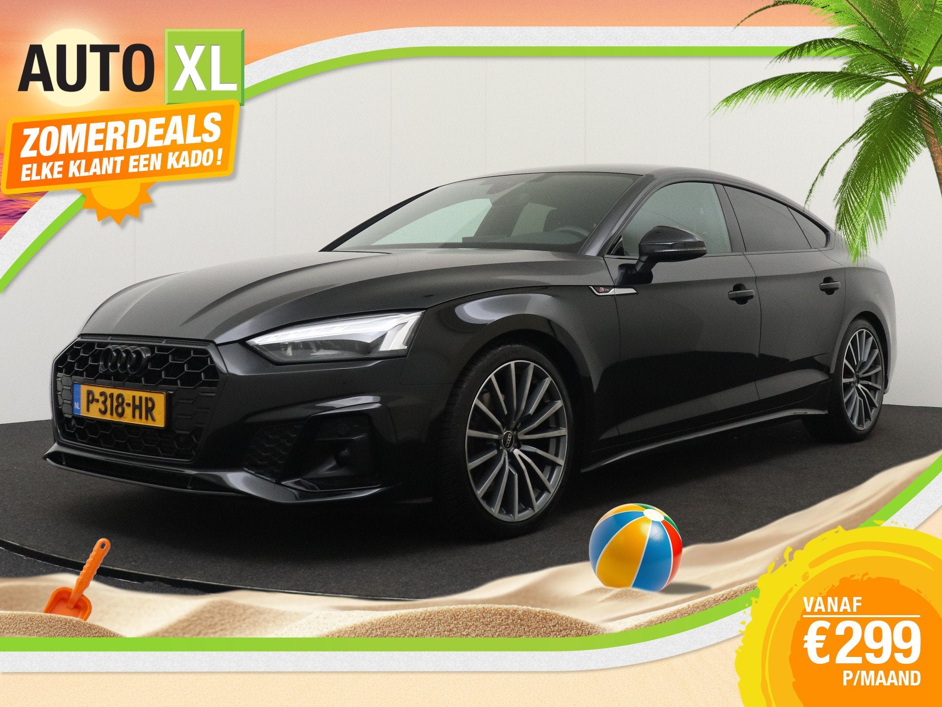 Audi A5 Sportback 2.0 TFSI S-Line Competition Black-Ed Camer, Gebruikt, 4 cilinders, Leder en Stof, Zwart