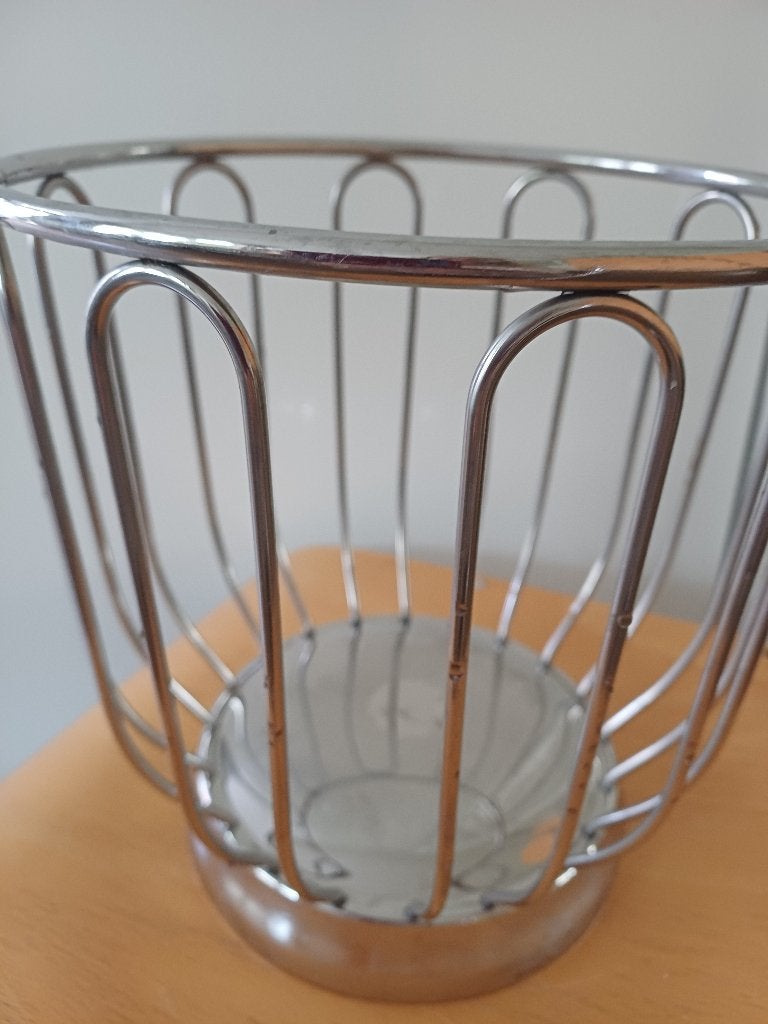 Metalen vintage Alessi citrusmand fruitschaal design, Gebruikt, Mand, Rond, Ophalen of Verzenden