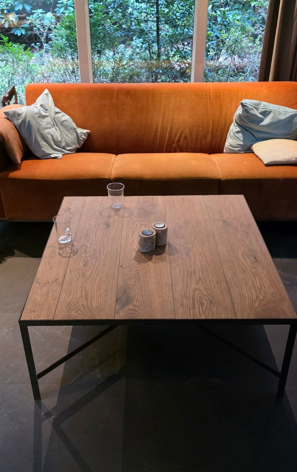 houten salontafel, vierkant, Huis en Inrichting, Ophalen, Vierkant, 50 tot 100 cm, 50 tot 100 cm