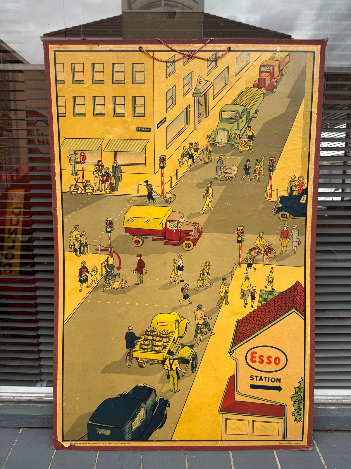 Vintage Esso Station Reclame Poster / Schoolplaat, Reclamebord, Gebruikt, ., Ophalen of Verzenden