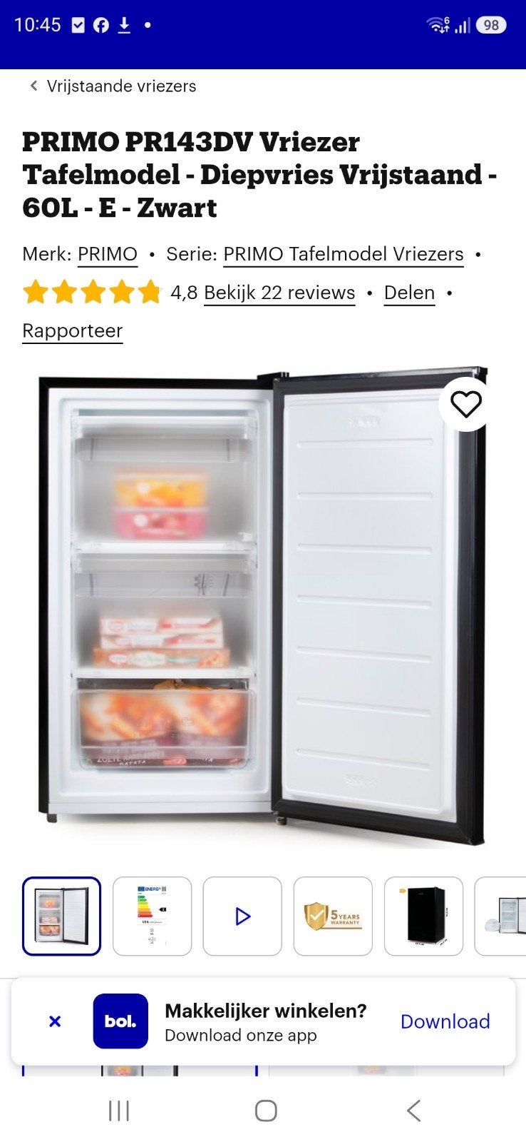 nieuw in doos tafelmodel vriezer zwart Primo, Ophalen, Minder dan 85 cm, Nieuw, Minder dan 75 liter