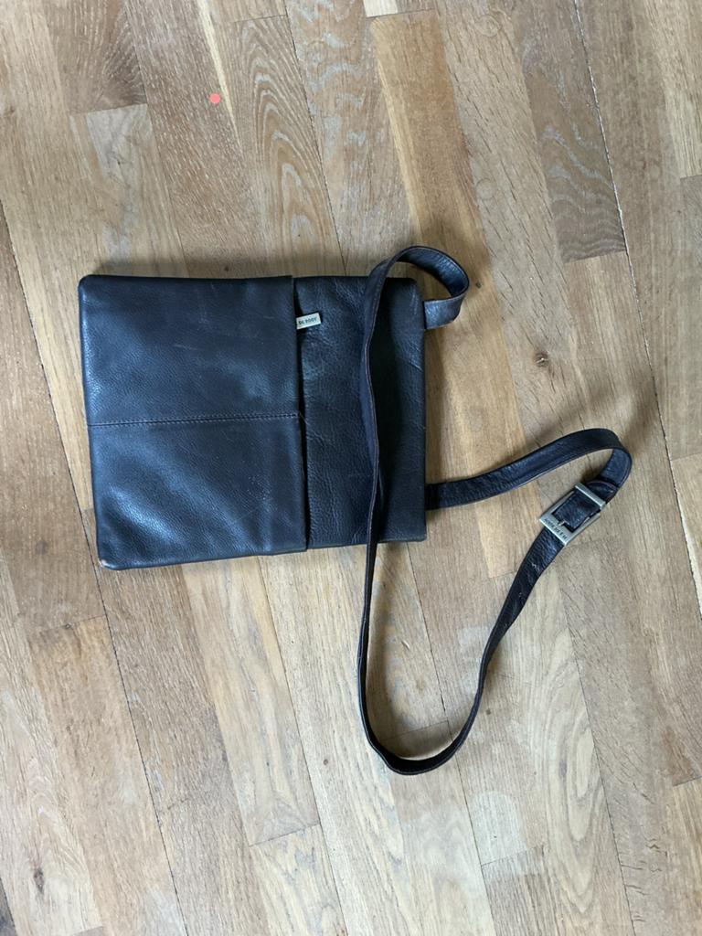 H.J. de Rooy Crossbody Lederen Tas - Donkerbruin Z.G.A.N., Ophalen of Verzenden, Zo goed als nieuw, Bruin, Schoudertasje