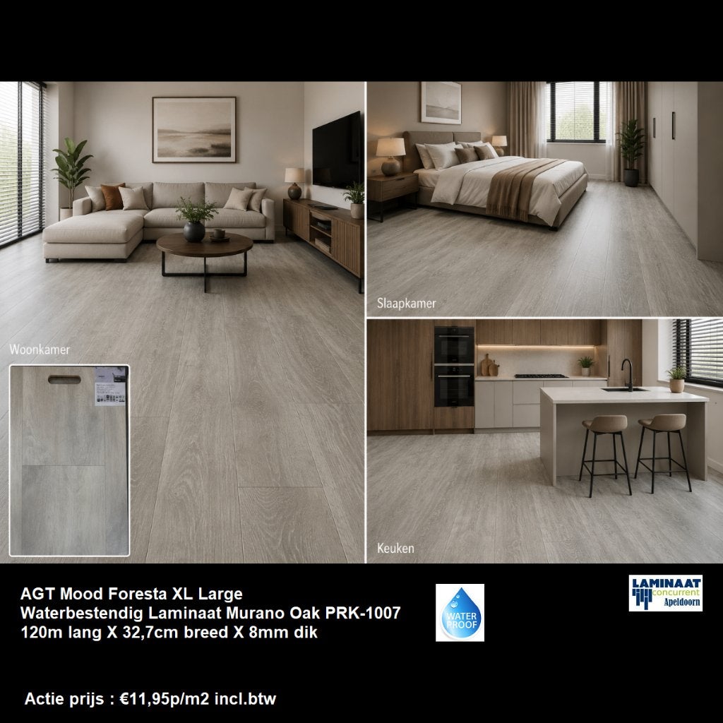 32,7cm breed Waterbestendig laminaat Murano Oak %50 KORTING, 32,7cm breed Waterbestendig laminaat grijs landelijk, 75 m² of meer