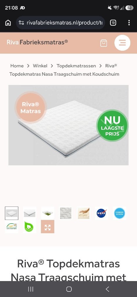 Topdekmatras+hoes van Riva, Huis en Inrichting, Slaapkamer | Matrassen en Bedbodems, Zo goed als nieuw, Matras, 180 cm, 200 cm