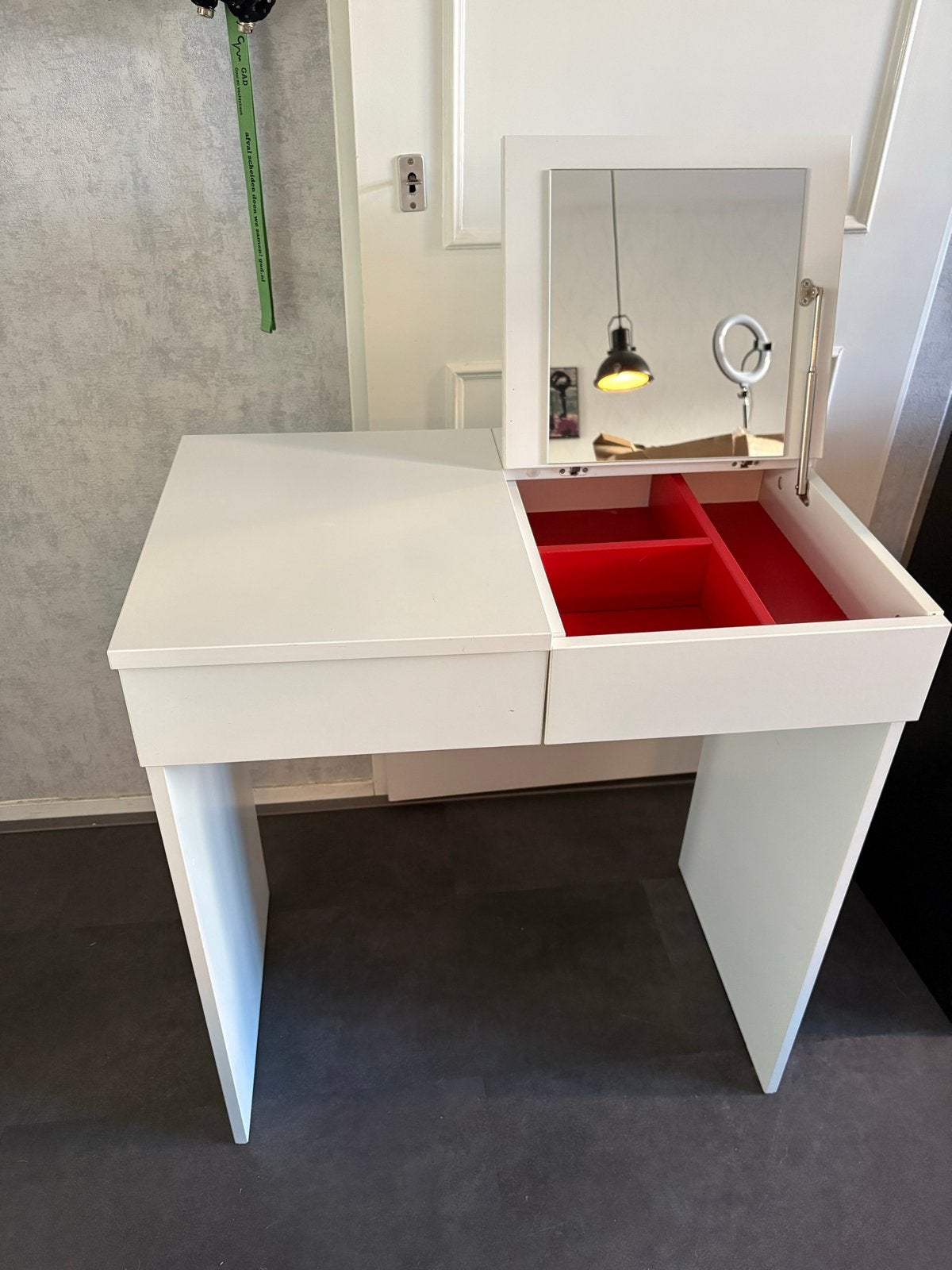 Witte Bureau/Salon Tafeltje met Spiegel en Lades, Ophalen, 50 tot 100 cm, Zo goed als nieuw, Minder dan 100 cm
