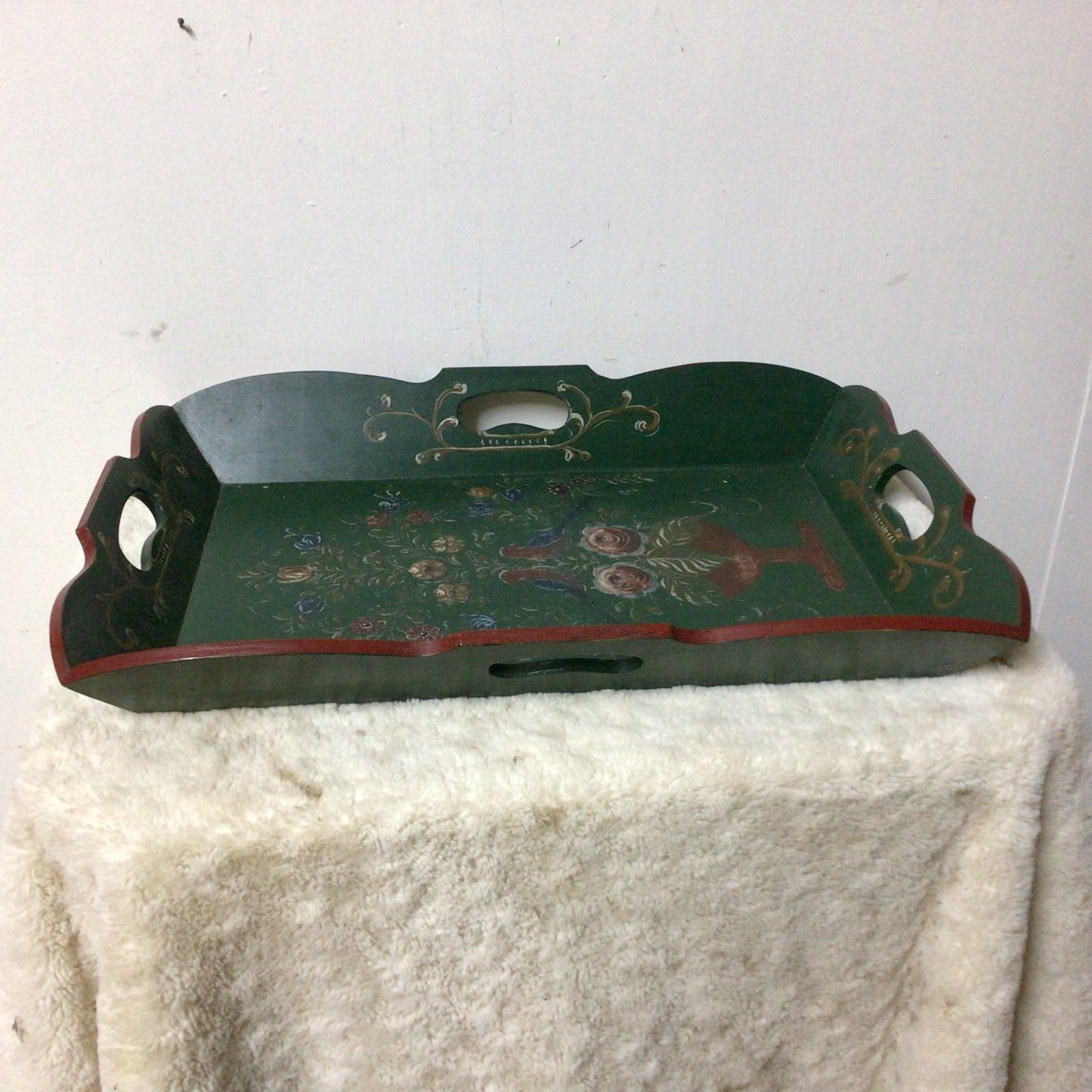 Antiek Dienblad met Handgeschilderde Bloemen en Vogels, Ophalen of Verzenden