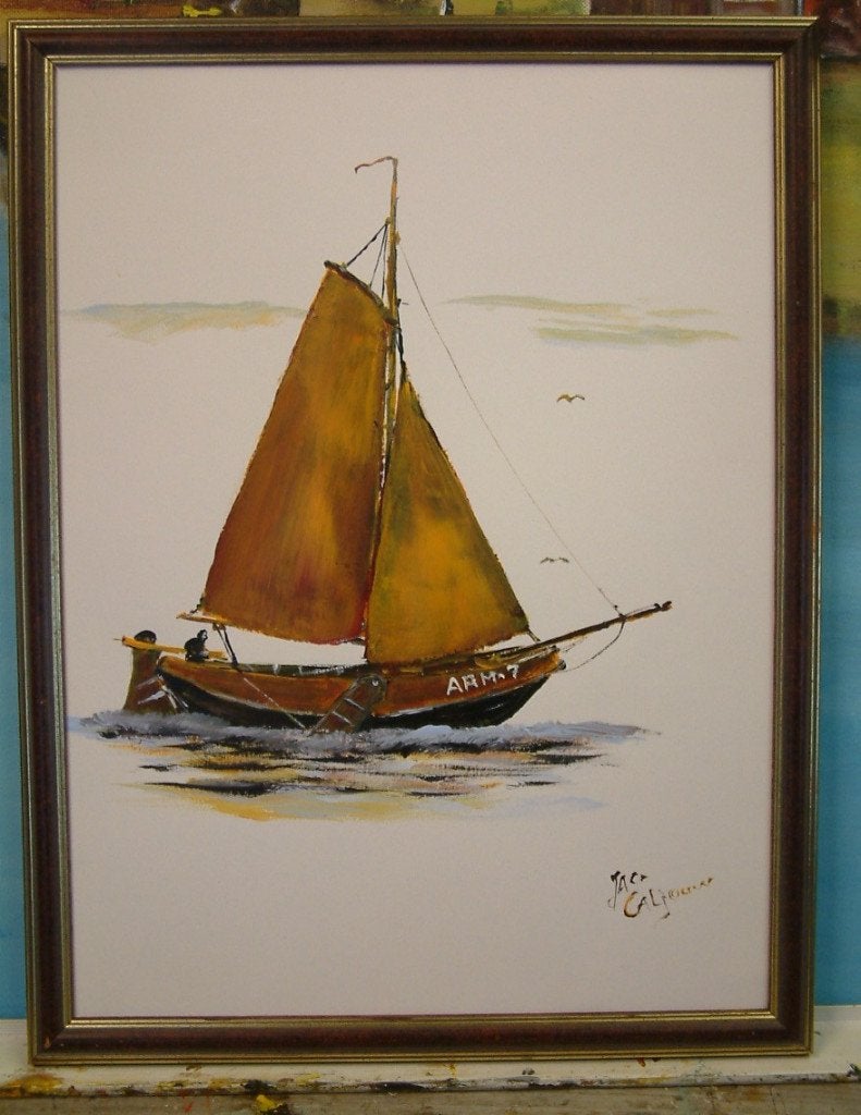 oude visserij op de zeil hengst  40 x 50 cm  t/m 100 x80 cm, Ophalen, Maritiem / water, Doek, Gesigneerd