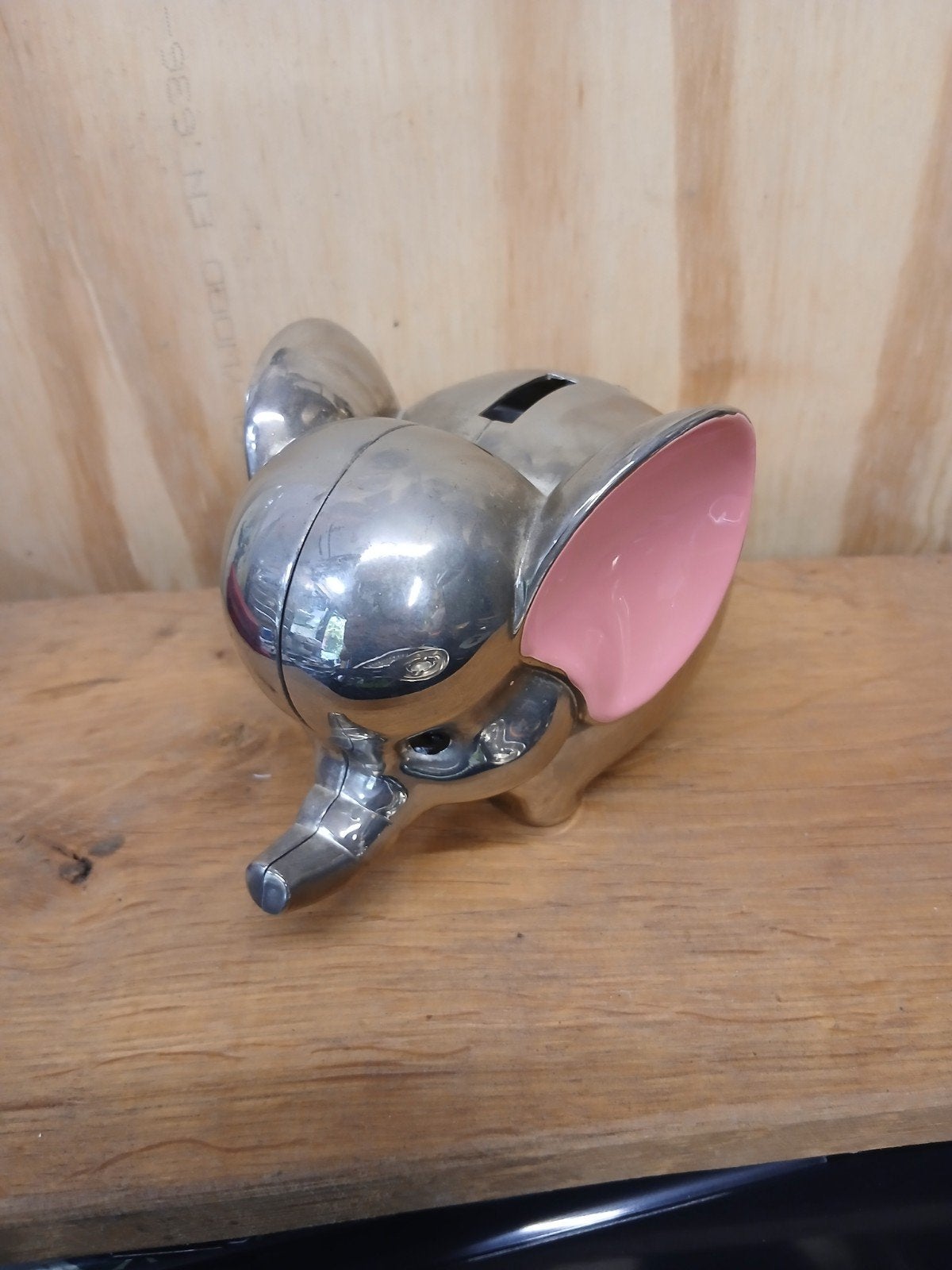 Vintage Olifant Spaarpot - Verzilverd met Roze Oren, Verzamelen, Ophalen of Verzenden