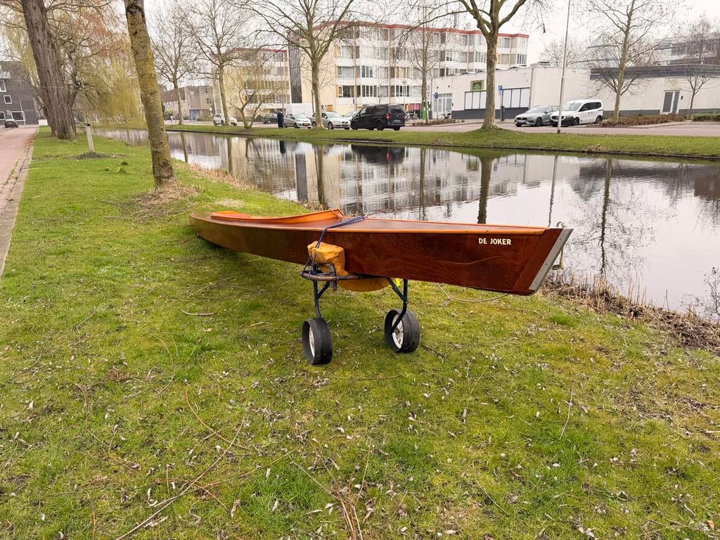 Houten Kano 'De Joker' twee persoons met transportwagentje, Watersport en Boten, Kano's, Ophalen, Met peddels, Overige typen, Twee personen