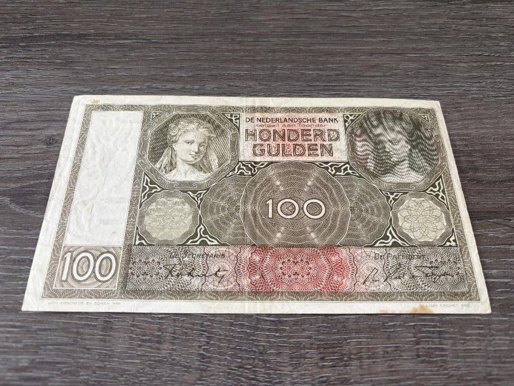 Biljet 100 gulden Luitspelende Vrouw, 1942, Ophalen of Verzenden, 100 gulden