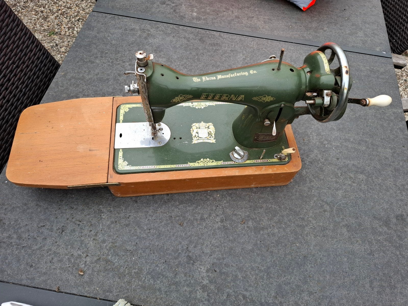 Vintage Eterna Naaimachine - Groen met Houten Onderstel, Antiek en Kunst, Ophalen