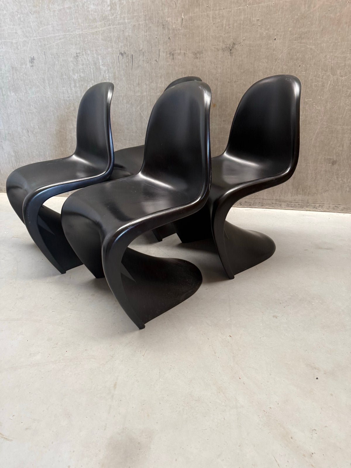 Set van 4 Panton stoelen in zwart stapelbaar, Kunststof, Gebruikt, Zwart, Ophalen of Verzenden