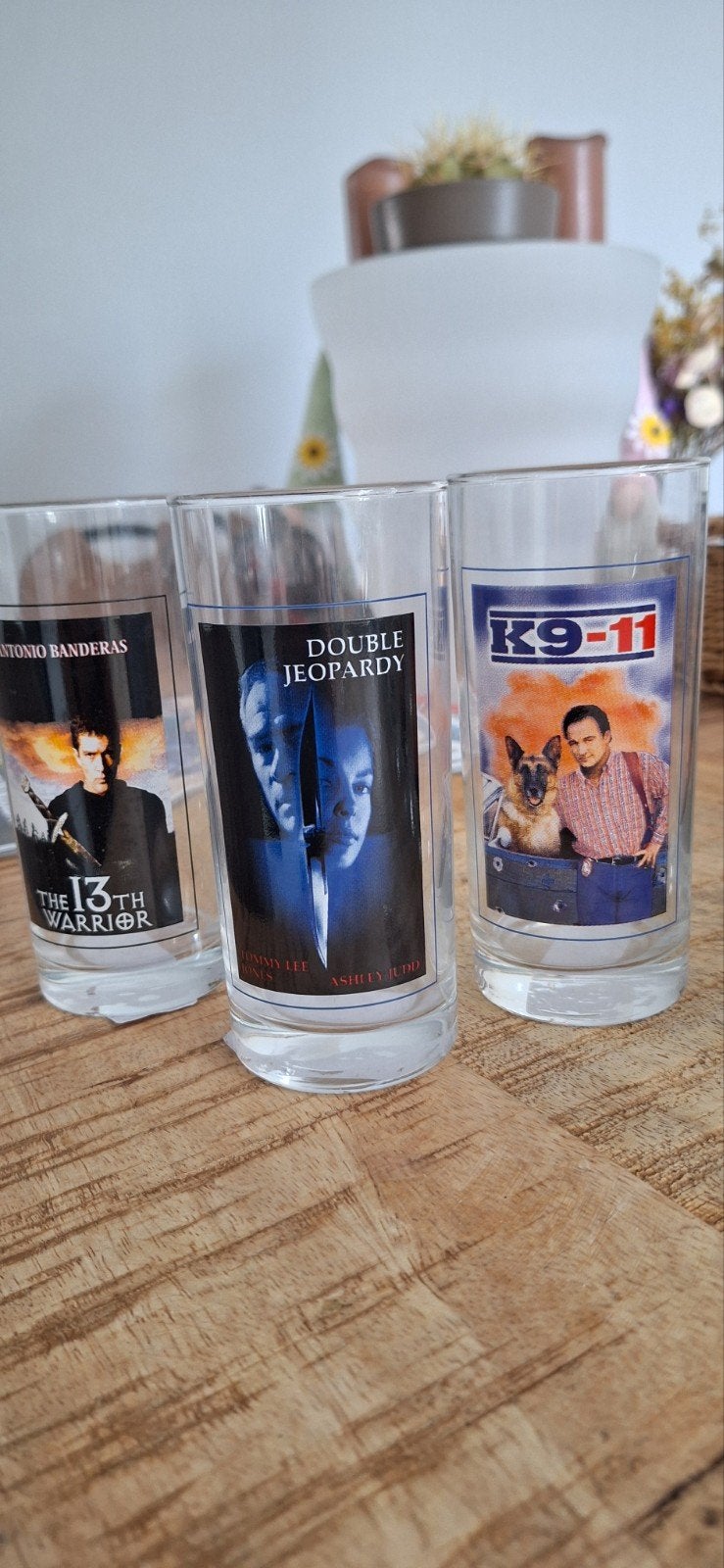 Set van 3 vintage filmposter glazen, Ophalen of Verzenden, Gebruikt, Overige typen