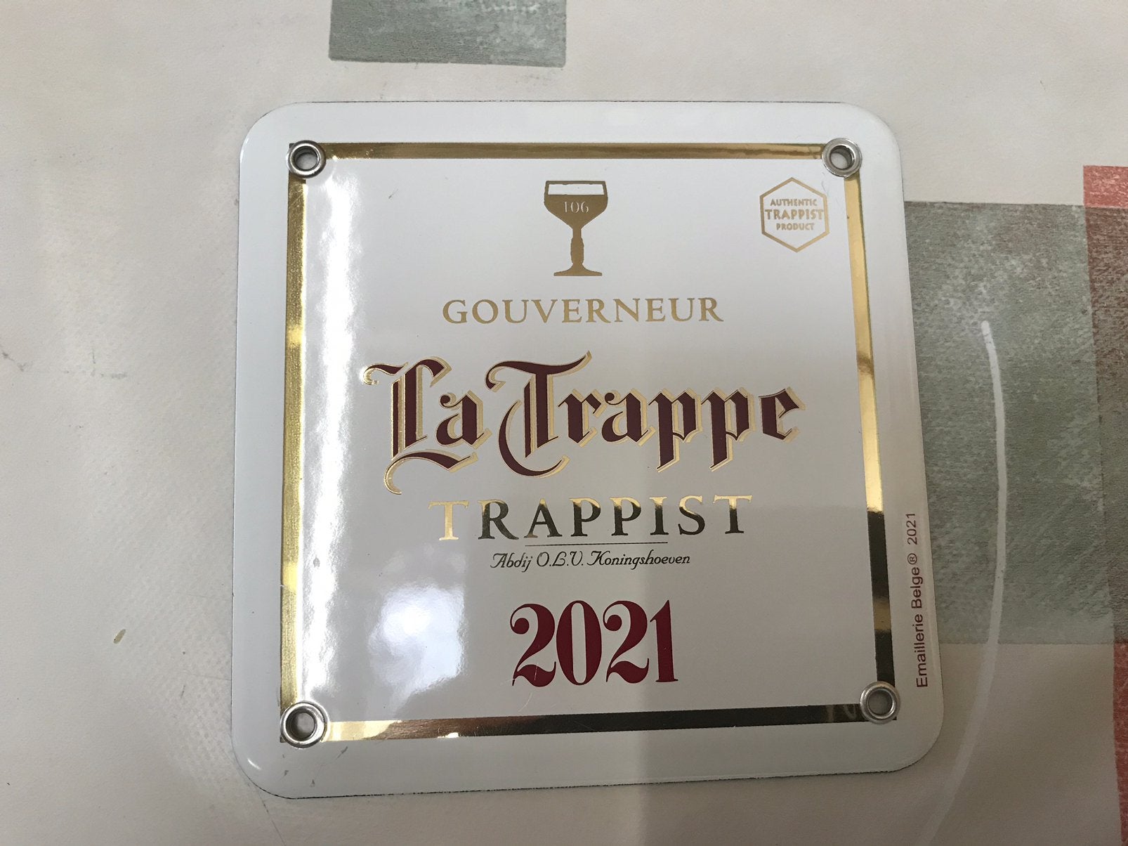 La Trappe emaillerie Belge reclamebordje, Ophalen of Verzenden, Zo goed als nieuw