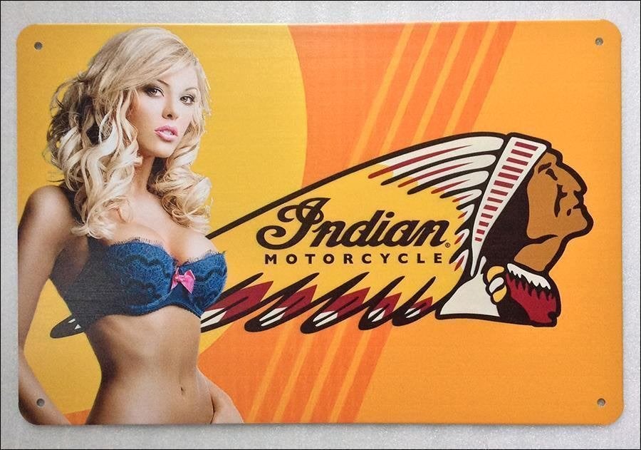 INDIAN Motor Sexy Pin up Metalen Garage Reclamebord, Verzenden, Nieuw, Auto's