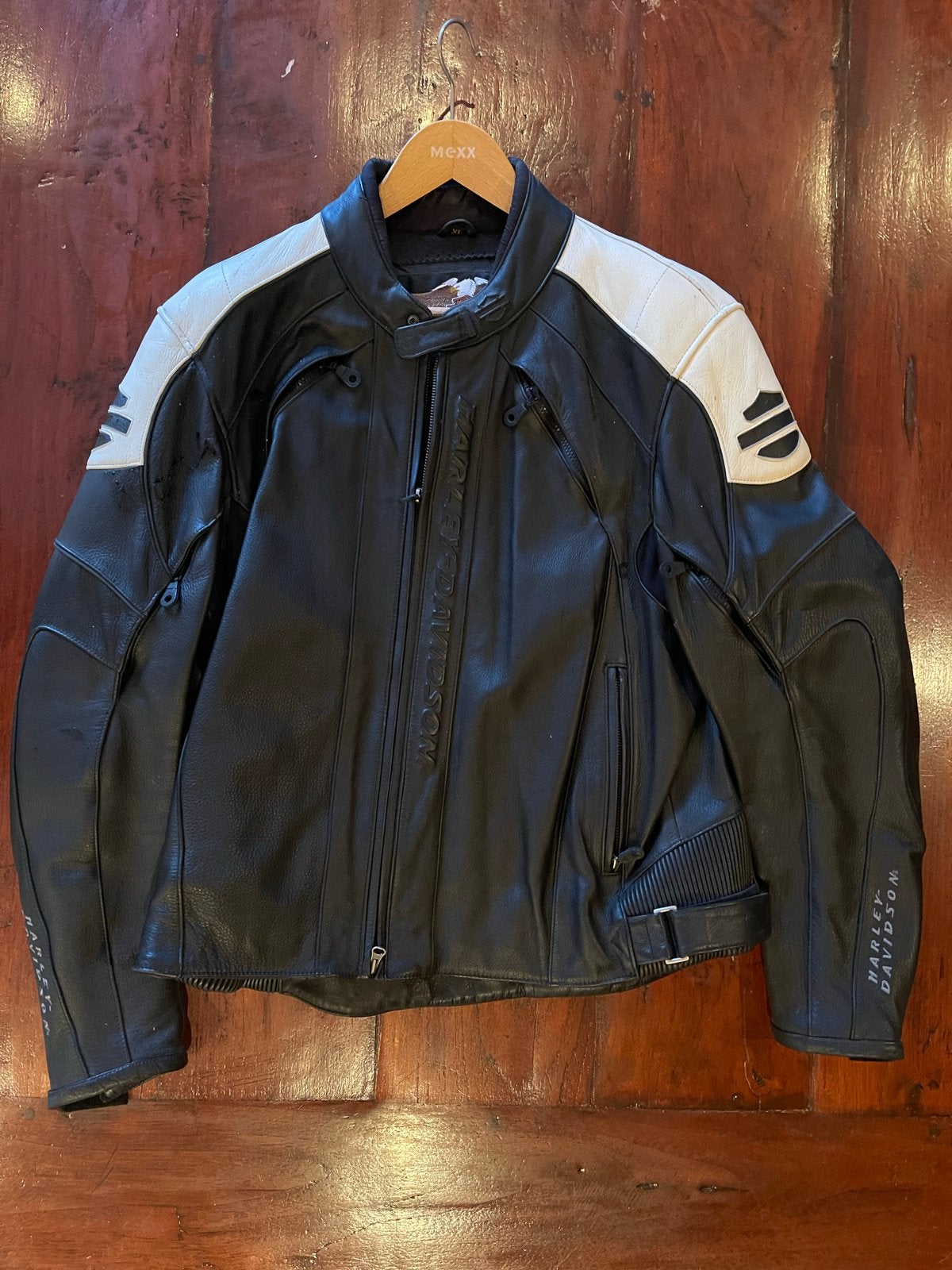 Harley-Davidson leren motorjas - Zwart/Wit, Motoren, Ophalen, Tweedehands, Heren, Jas | leer
