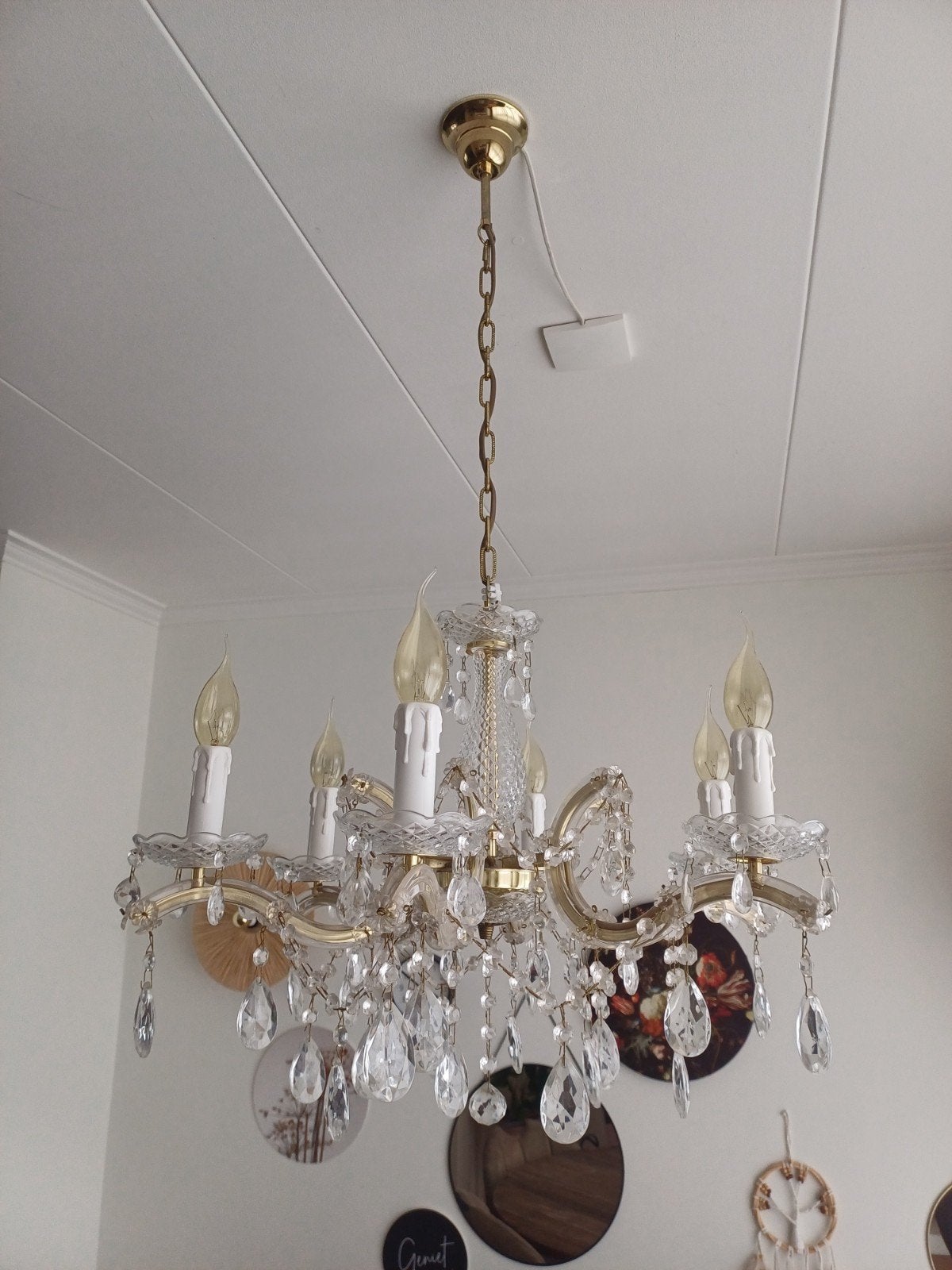 Kroonluchter goud, Ophalen, Gebruikt, Glas, E14 (klein)