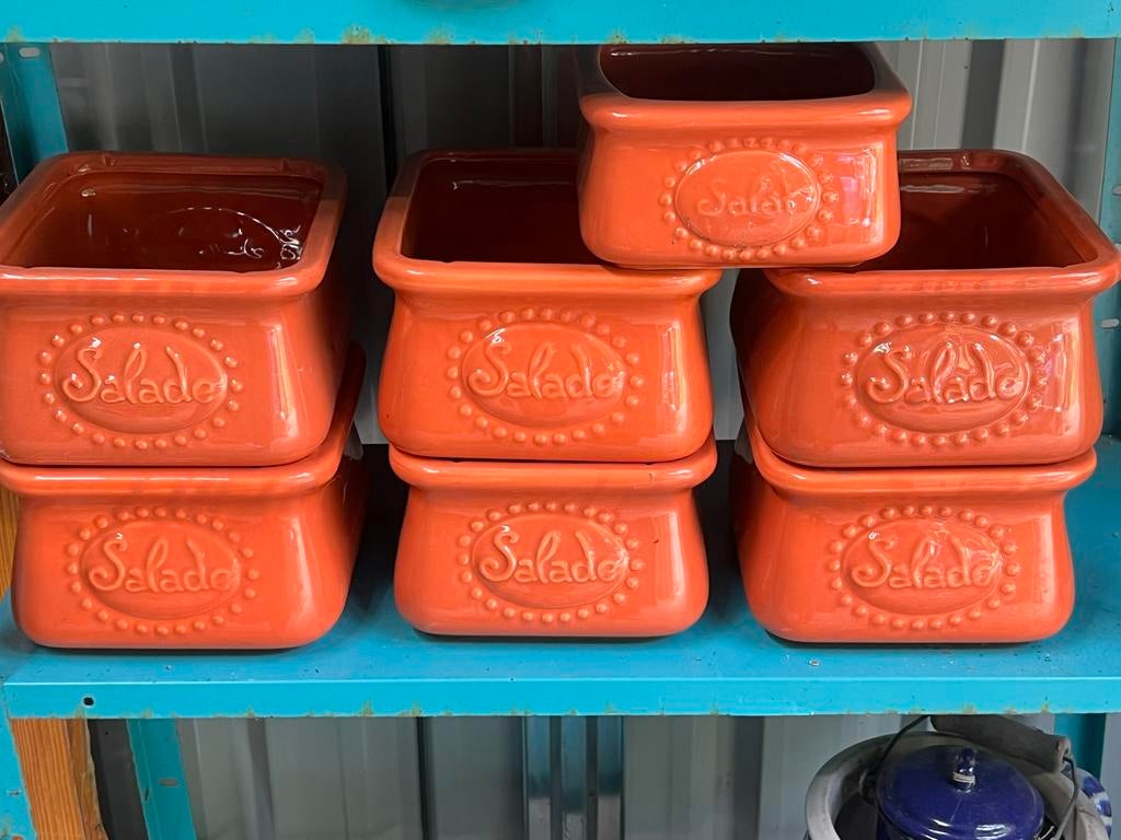 Retro Oranje Aardewerk Johma Salades Bakken uit slagerij, Ophalen, Overige materialen, Gebruikt, Schaal of Schalen