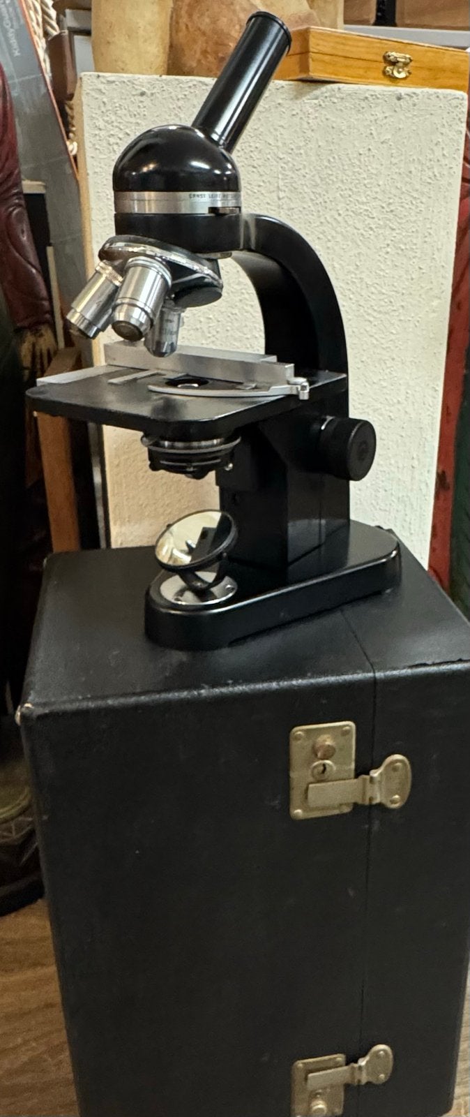 Vintage Ernst Leitz Wetzlar Microscoop met Koffer, 400x tot 1000x, Gebruikt, ., Biologische microscoop