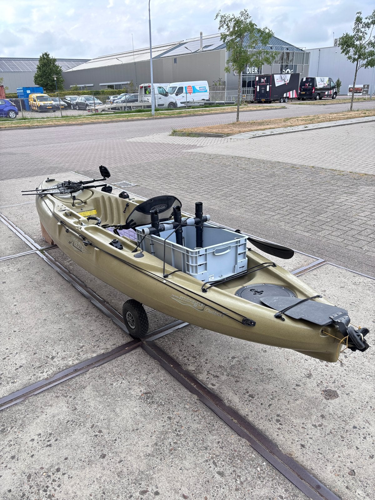 Hobie Mirage outback met elektromotor, Watersport en Boten, Ophalen, Gebruikt, Eén persoon, Met peddels
