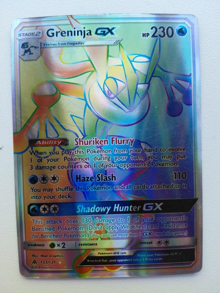 Greninja GX Rainbow Rare Pokémon Kaart 133/131, Ophalen, Zo goed als nieuw, Losse kaart, Foil