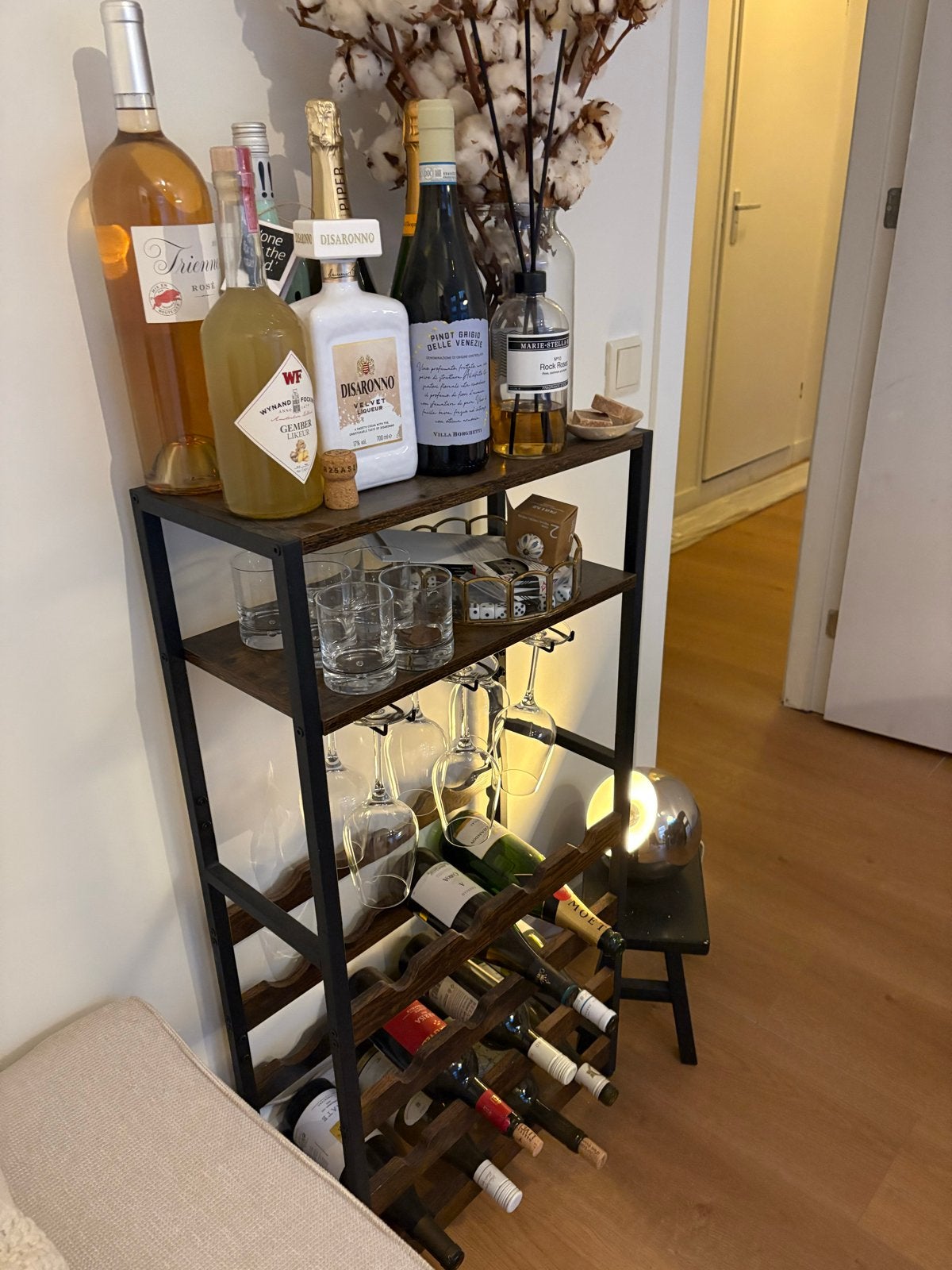 Stijlvol Wijnrek met Glazenhouder en Opbergplanken, 15 tot 25 flessen, Ophalen of Verzenden, Zo goed als nieuw, 75 – 100