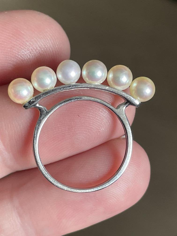 Unieke 14 karaat witgouden ring met parels, Sieraden, Tassen en Uiterlijk, Wit, Ophalen of Verzenden, Nvt, Dame