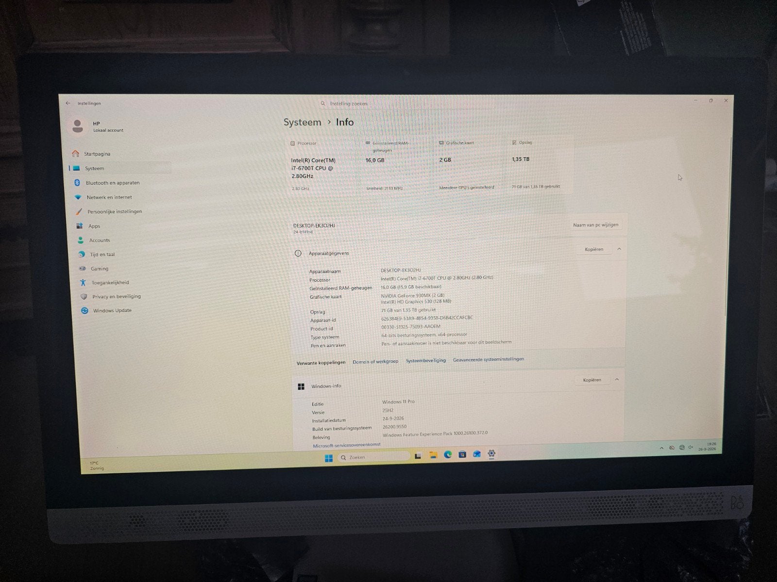 HP Pavilion All-in-One PC - Intel Core i7, 2 tot 3 Ghz, 8 GB, Ophalen of Verzenden, Zo goed als nieuw