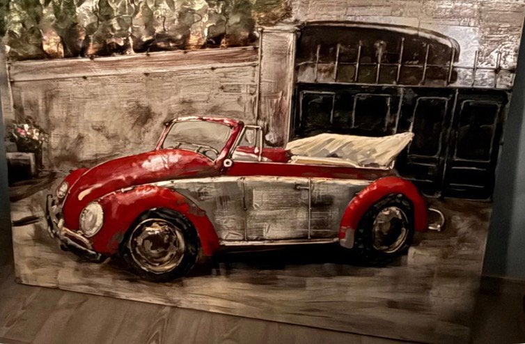 Metalen Volkswagen kever schilderij 80x120, Ophalen, Zo goed als nieuw, Schilderij, 100 tot 125 cm