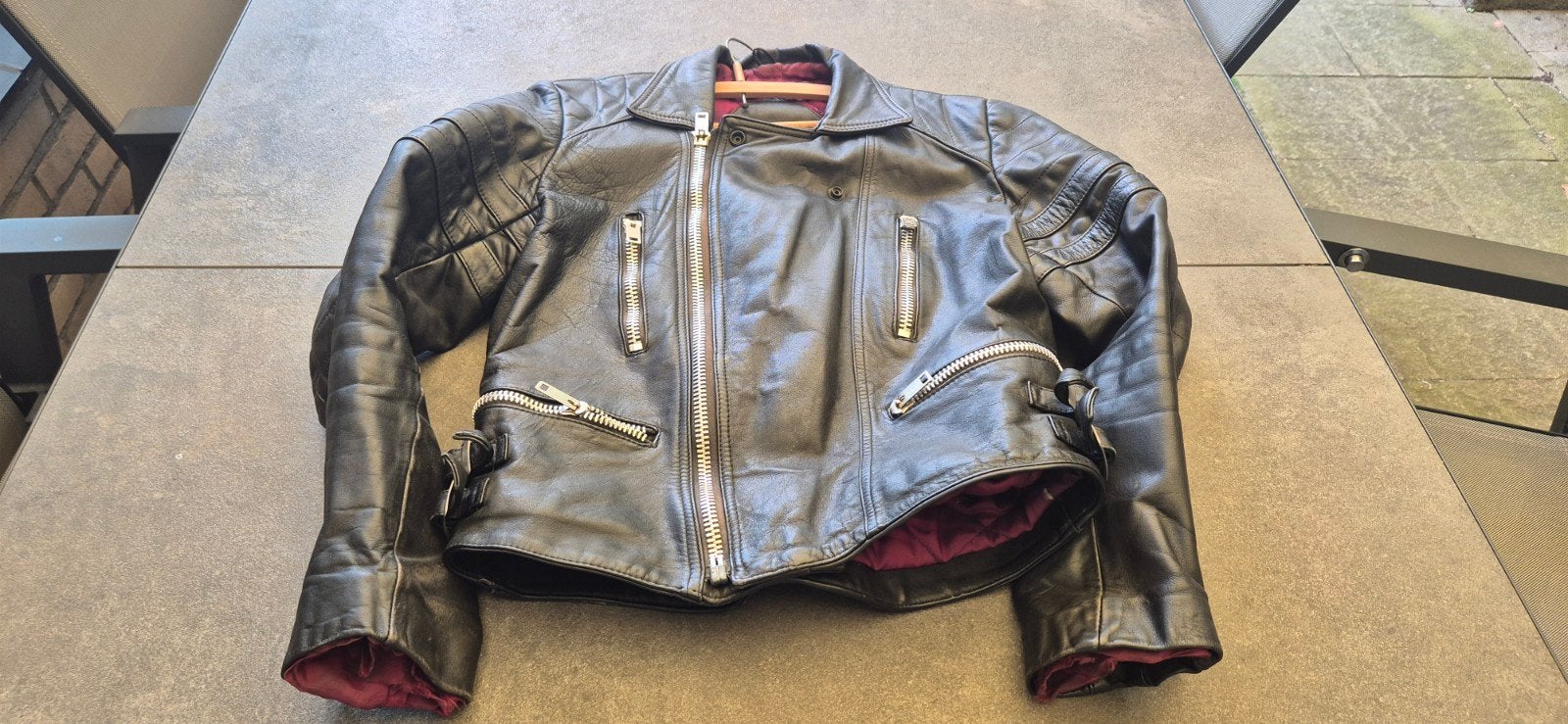 Vintage Zwart Leren Bikerjack - Maat M, Maat 38/40 (M), Zwart, Ophalen of Verzenden, Onbekend