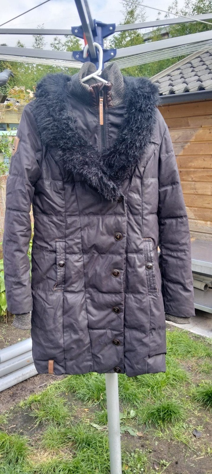 Naketano winterjas met bontkraag - Maat M, Maat 38/40 (M), Zwart, Ophalen of Verzenden, Zo goed als nieuw