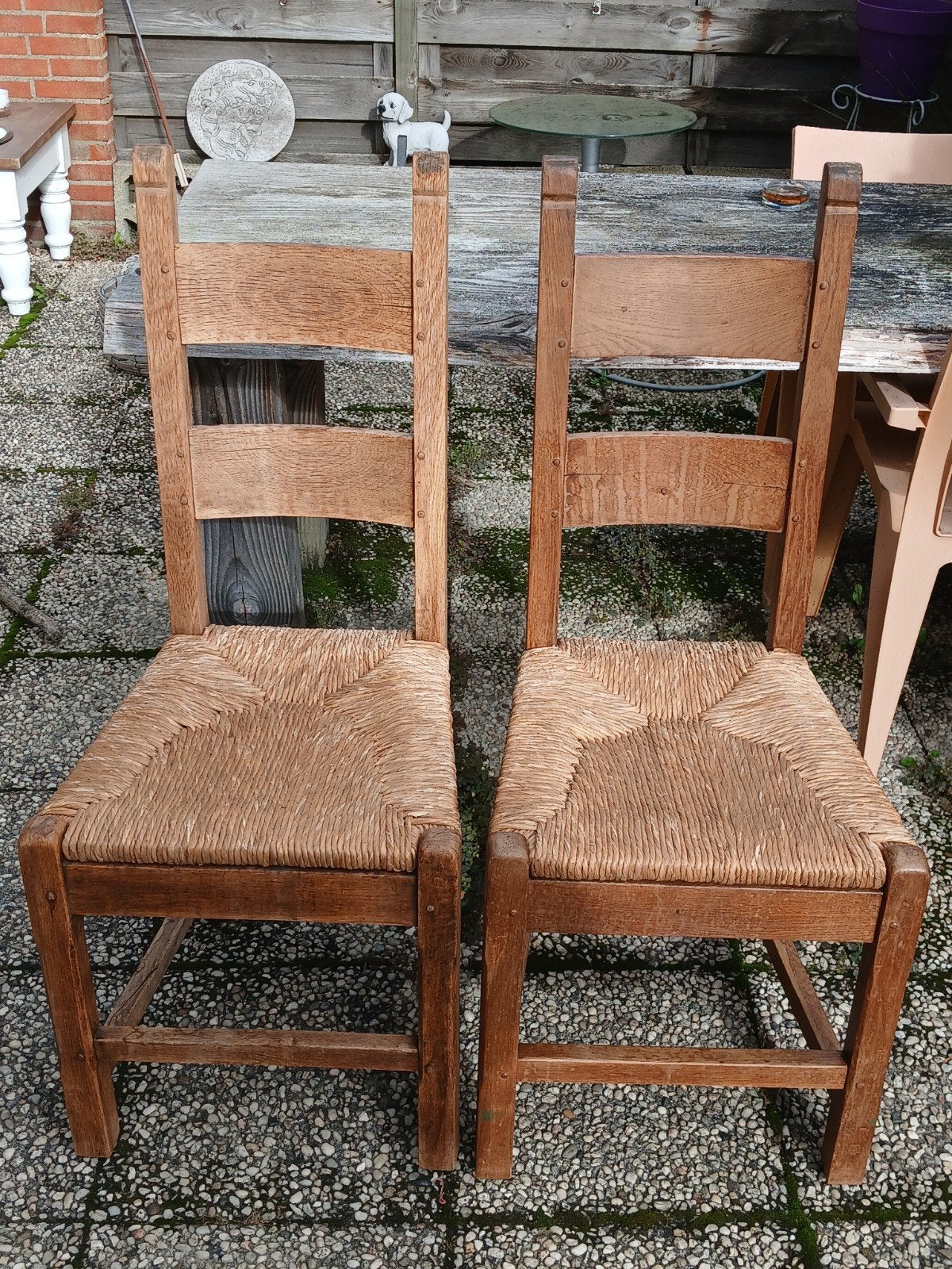 Eiken eethoekstoelen; 6 STUKS met biezen matten in goede sta, Ophalen