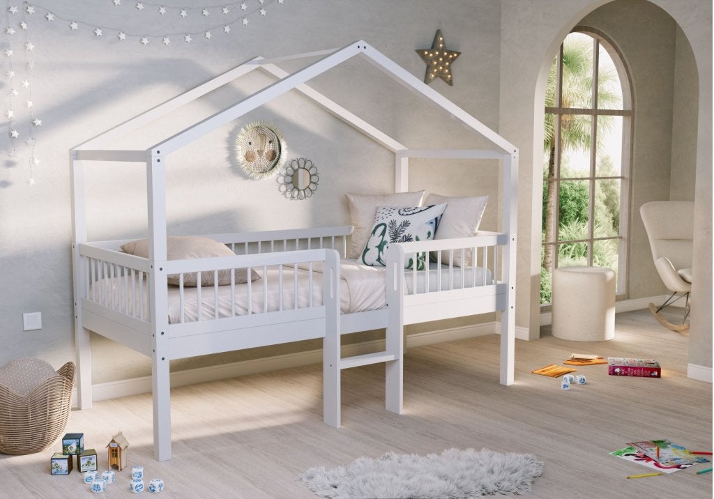 Forrest Beech huisbed met ladder - 90x200 - Wit beuken, Niet ingevuld, Niet ingevuld, Niet ingevuld