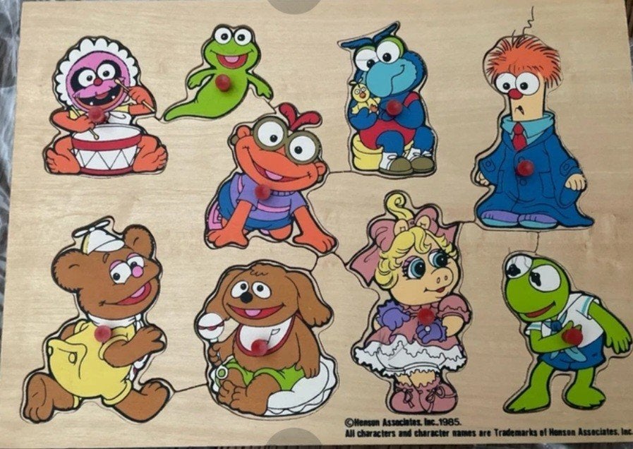 Vintage Muppet Babies Houten Puzzel (1985), 2 tot 4 jaar, Nieuw, Ophalen of Verzenden, Van hout