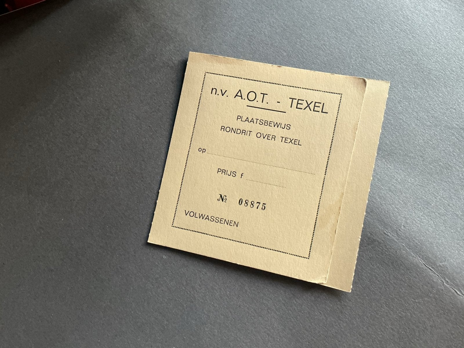 Vintage plaatsbewijs rondrit Texel N.V. A.O.T., Verzenden, Gebruikt, Trein, Overige typen